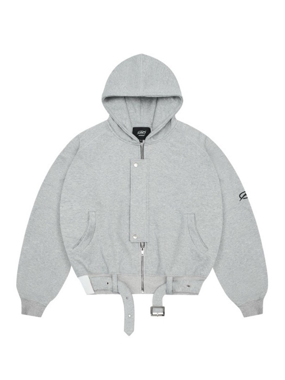 Men's Light Gray Hooded Bomber Jacket with Belt Detail